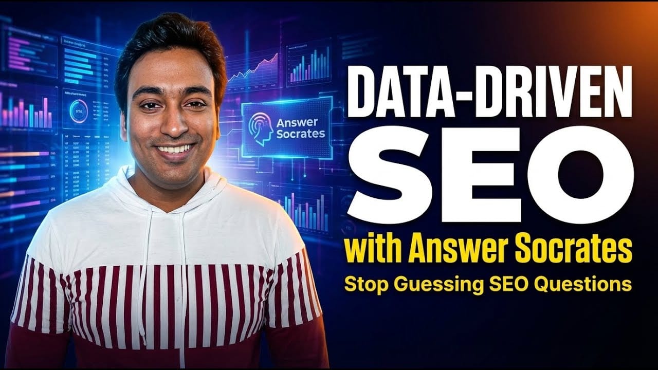 Answer Socrates review video thumbnail reading Data-Driven SEO with Answer Socrates, Stop Guessing SEO Questions