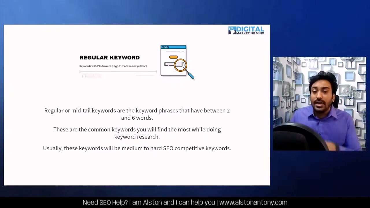 Keyword research intro from the free SEO course with the process framing on screen