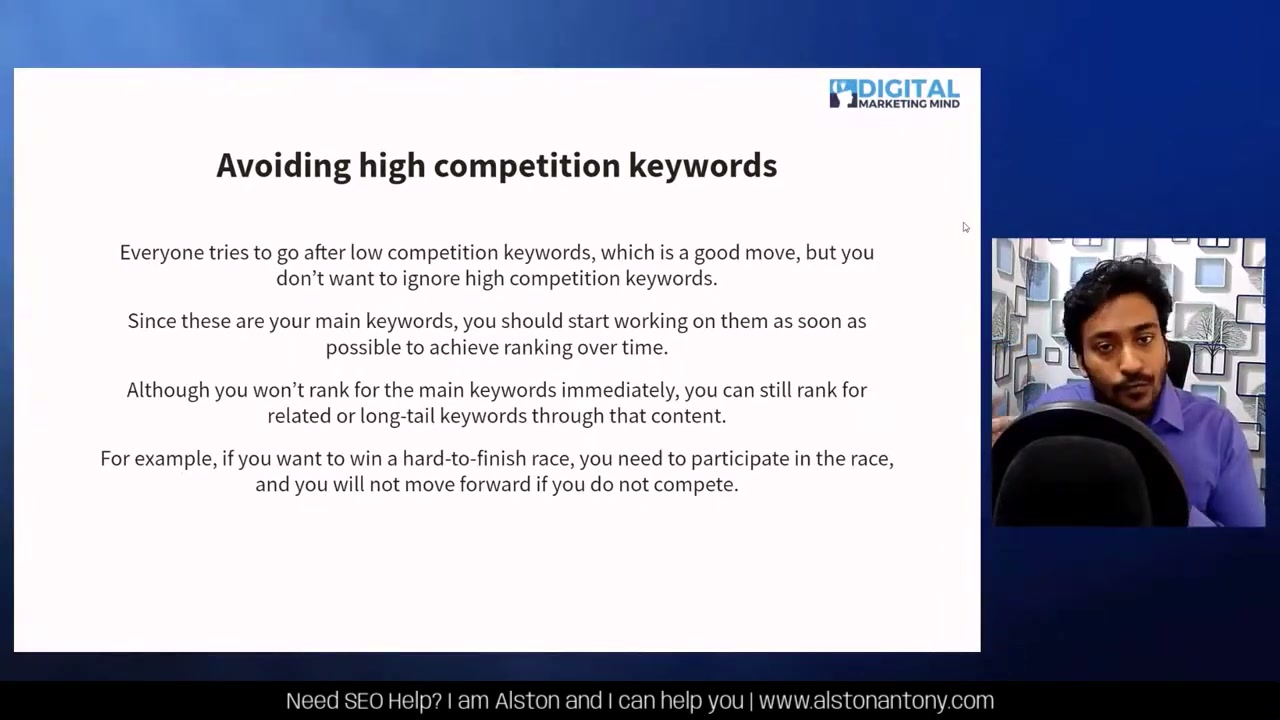 Keyword research practical walkthrough from the free SEO course showing the process at work