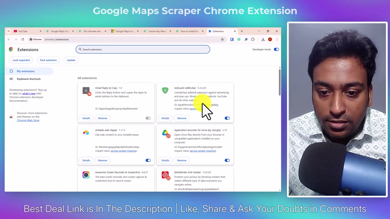 Leads-Sniper Chrome installation dialog for the Google Maps Scraper module