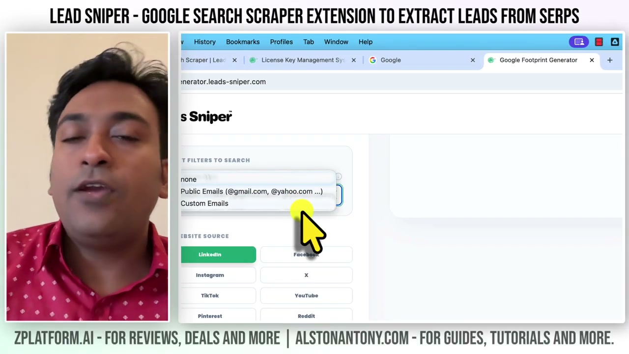 Leads-Sniper Google Search Scraper location targeting configured for a prospecting job