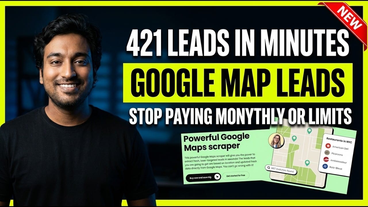 LeadSniper Google Maps Scraper review video thumbnail reading 421 Leads in Minutes, Google Map Leads, Stop Paying Monthly or Limits