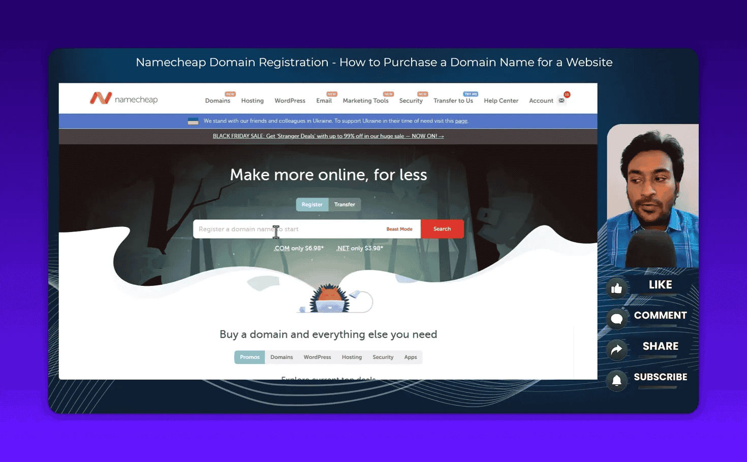 Namecheap domain search input field with Beast Mode and search button options
