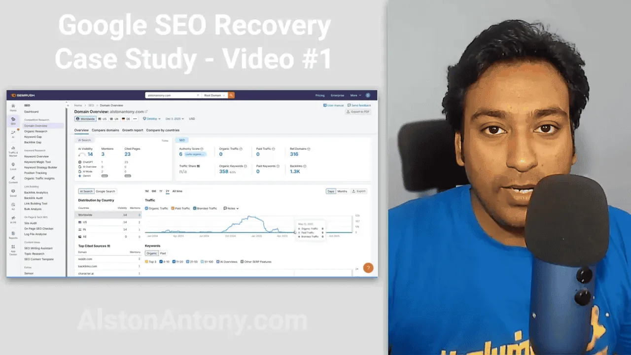 Third-party SEO dashboard domain overview comparison showing estimated traffic drop pattern