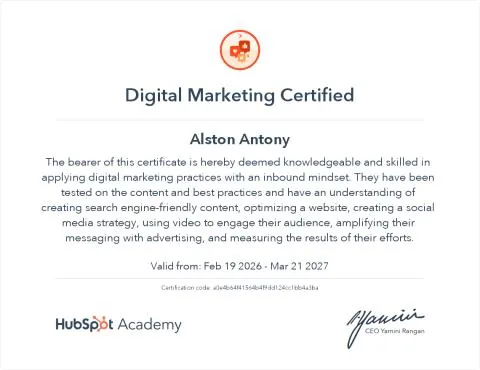 Digital Marketing certificate from HubSpot