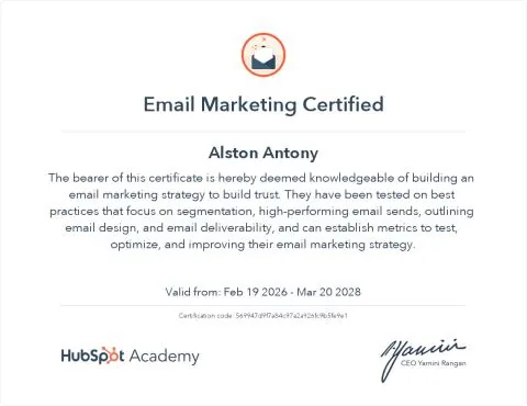 Email Marketing certificate from HubSpot