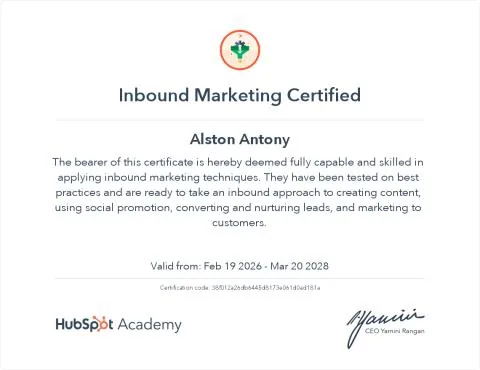 Inbound Marketing certificate from HubSpot