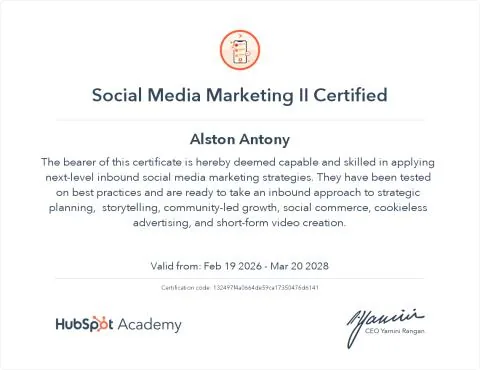 Social Media Marketing II certificate from HubSpot