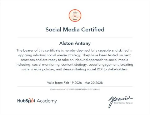 Social Media Marketing certificate from HubSpot