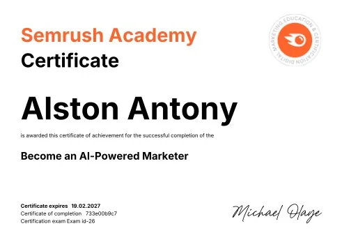 AI-Powered Marketer certificate from Semrush