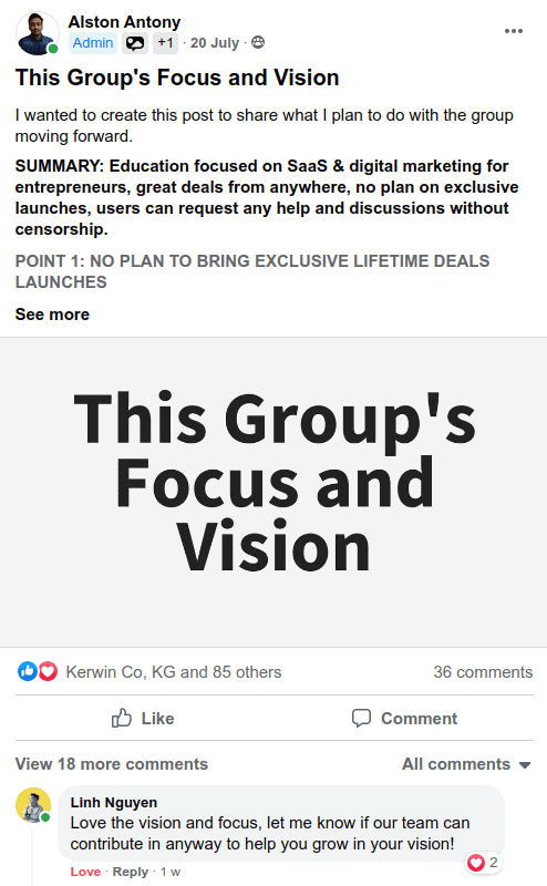 Alston's group focus and vision