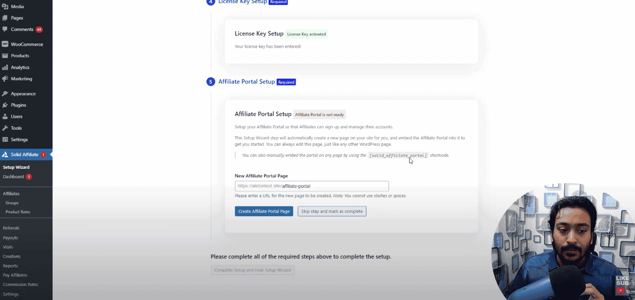 Affiliate can register using the form