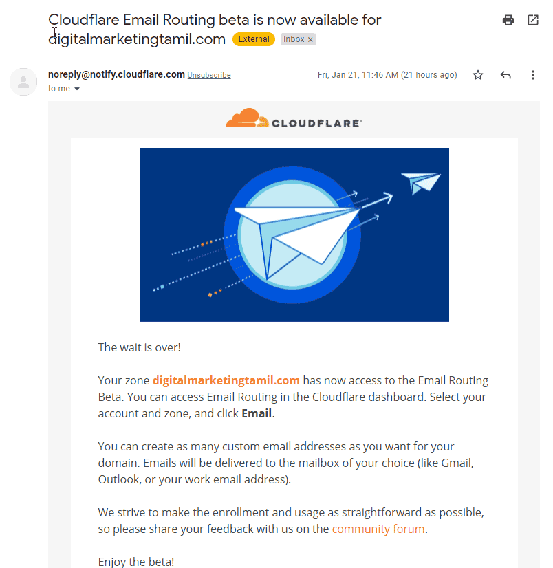 CloudFlare email verification