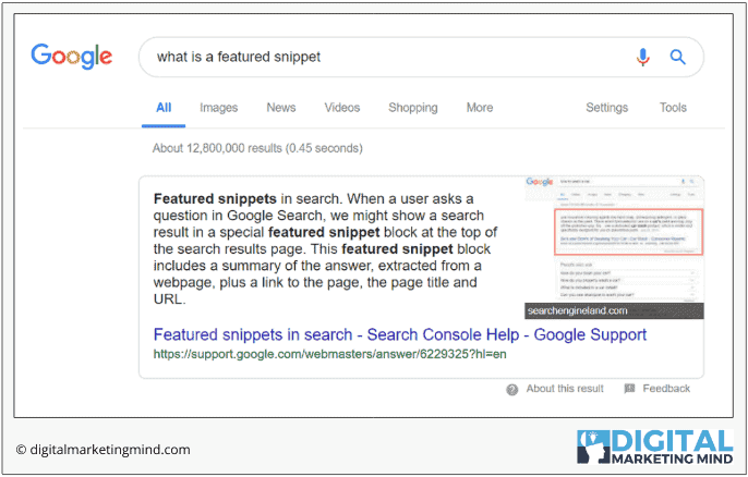 Featured snippet for SEO