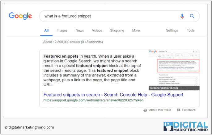 A featured snippet example in Google search