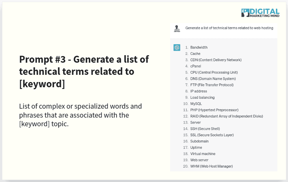 Generate a list of technical terms related to your keyword