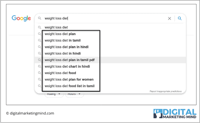 Google auto suggest feature in SERP.