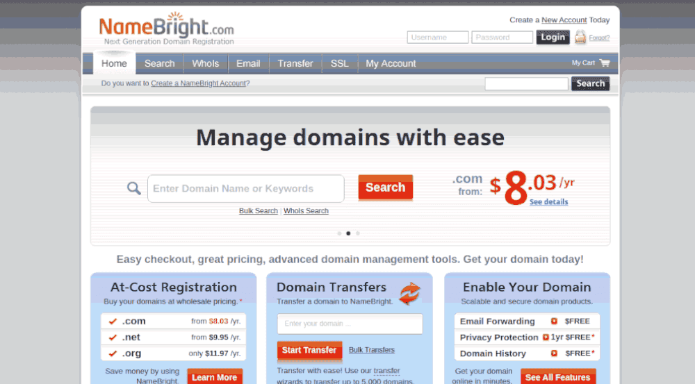 Namebright top level domain registrar