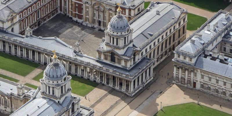 An aerial view of the University of Greenwich in the United Kingdom.