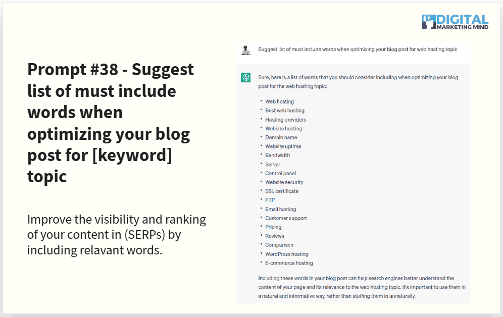 Suggesting must include words for optimizing a blog post