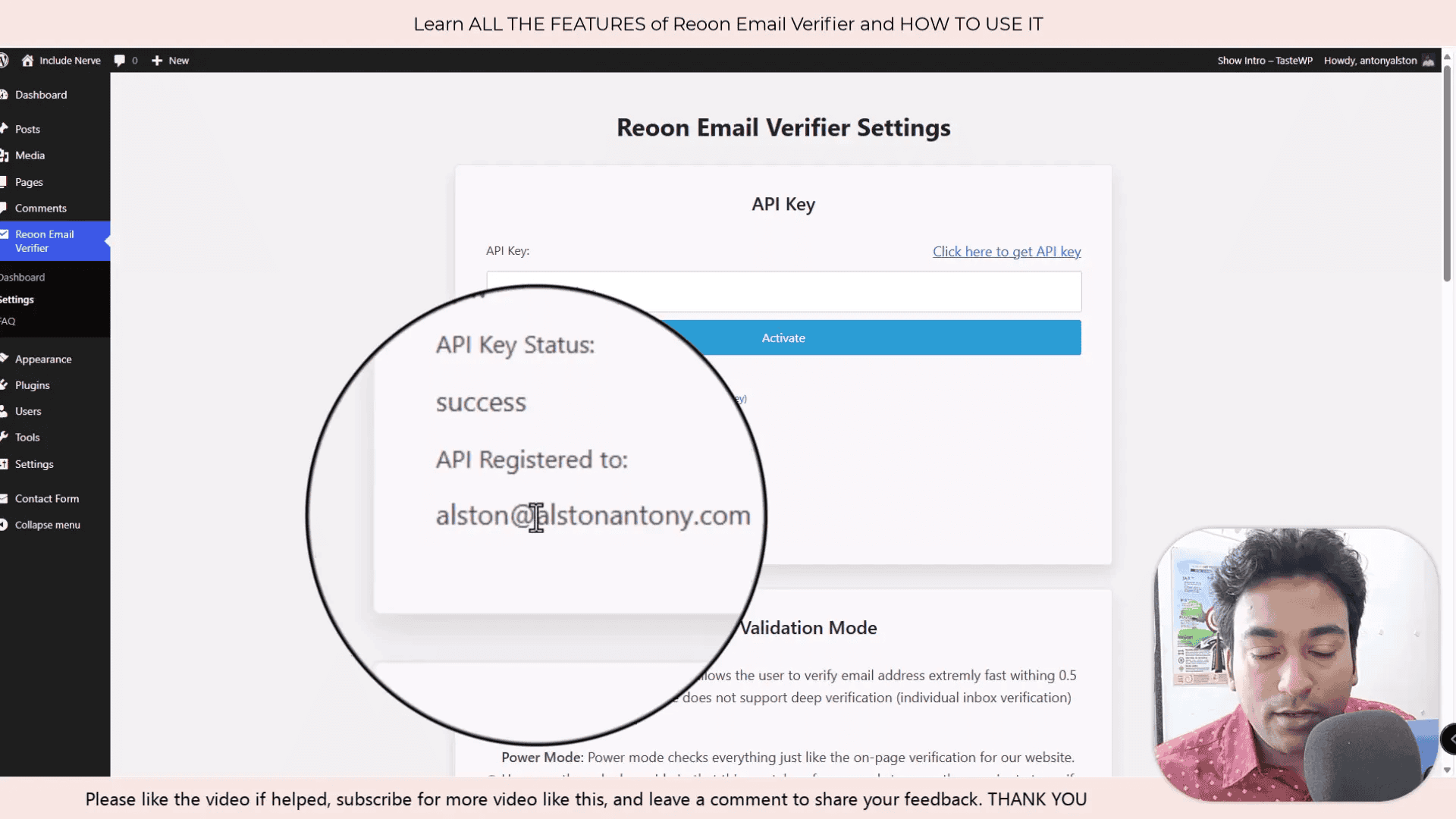 WordPress plugin settings for Reoon Email Verifier