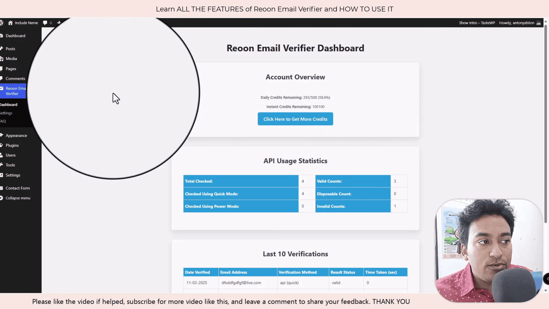 Overview dashboard showing email verification statistics