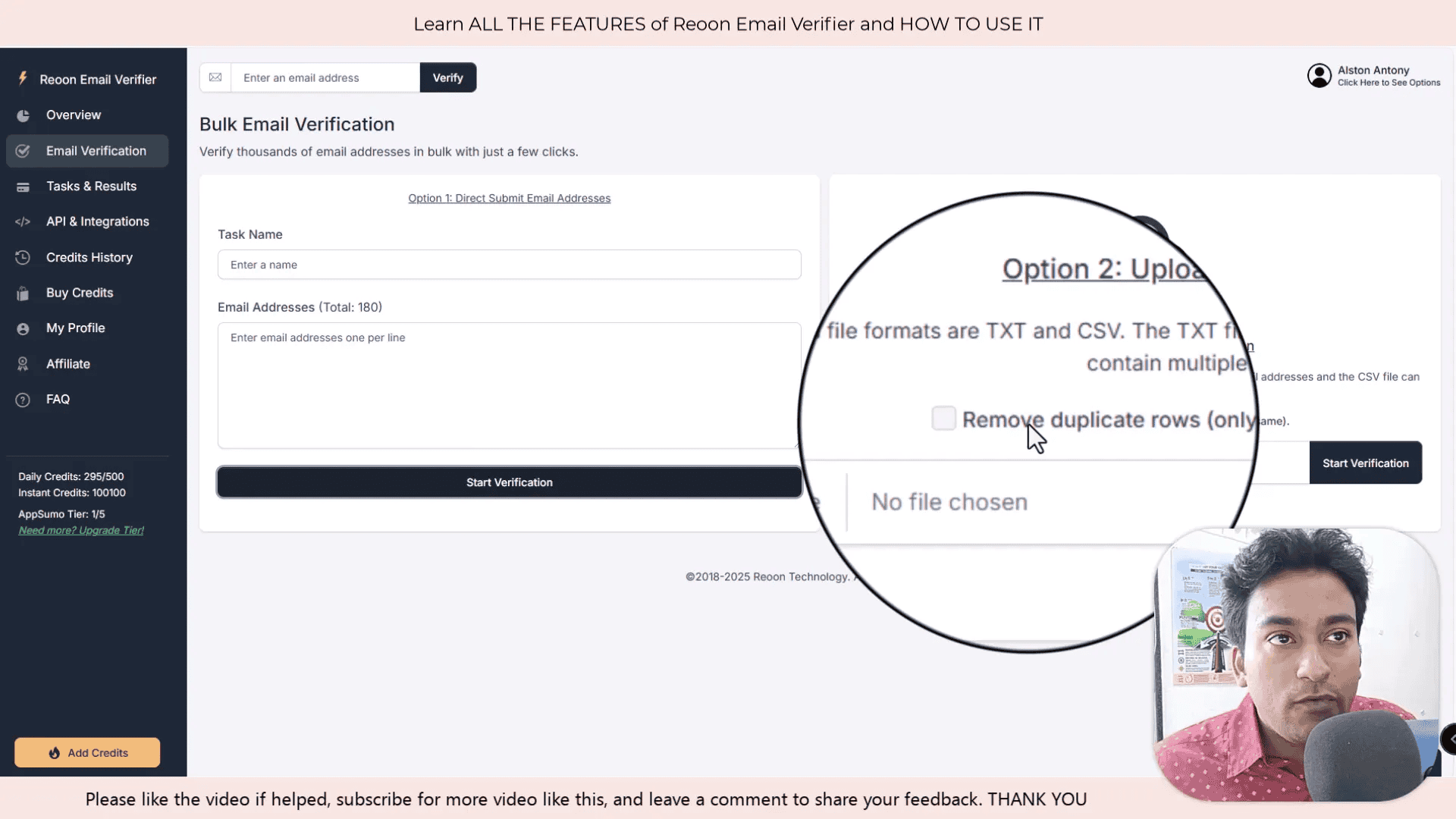 Uploading a CSV file for email verification