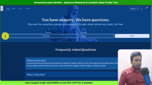 AnswerSocrates dashboard showing keyword research results and frequently asked questions.