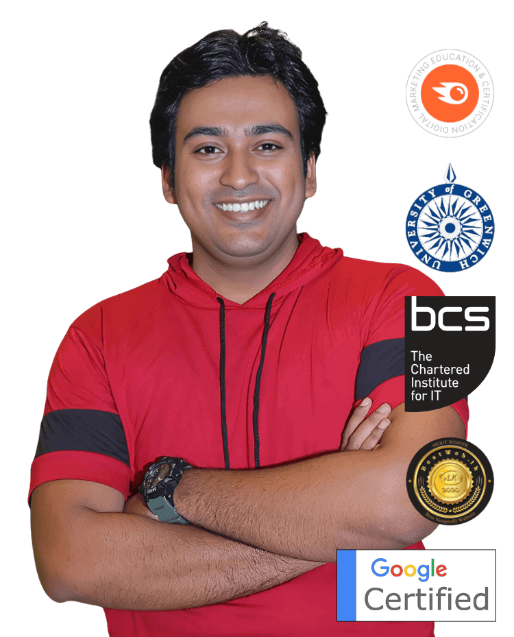 Smiling man, Google Certified, with BCS and Greenwich University logos Alston Antony, SEO Expert AI, SaaS and Lifetime Deals