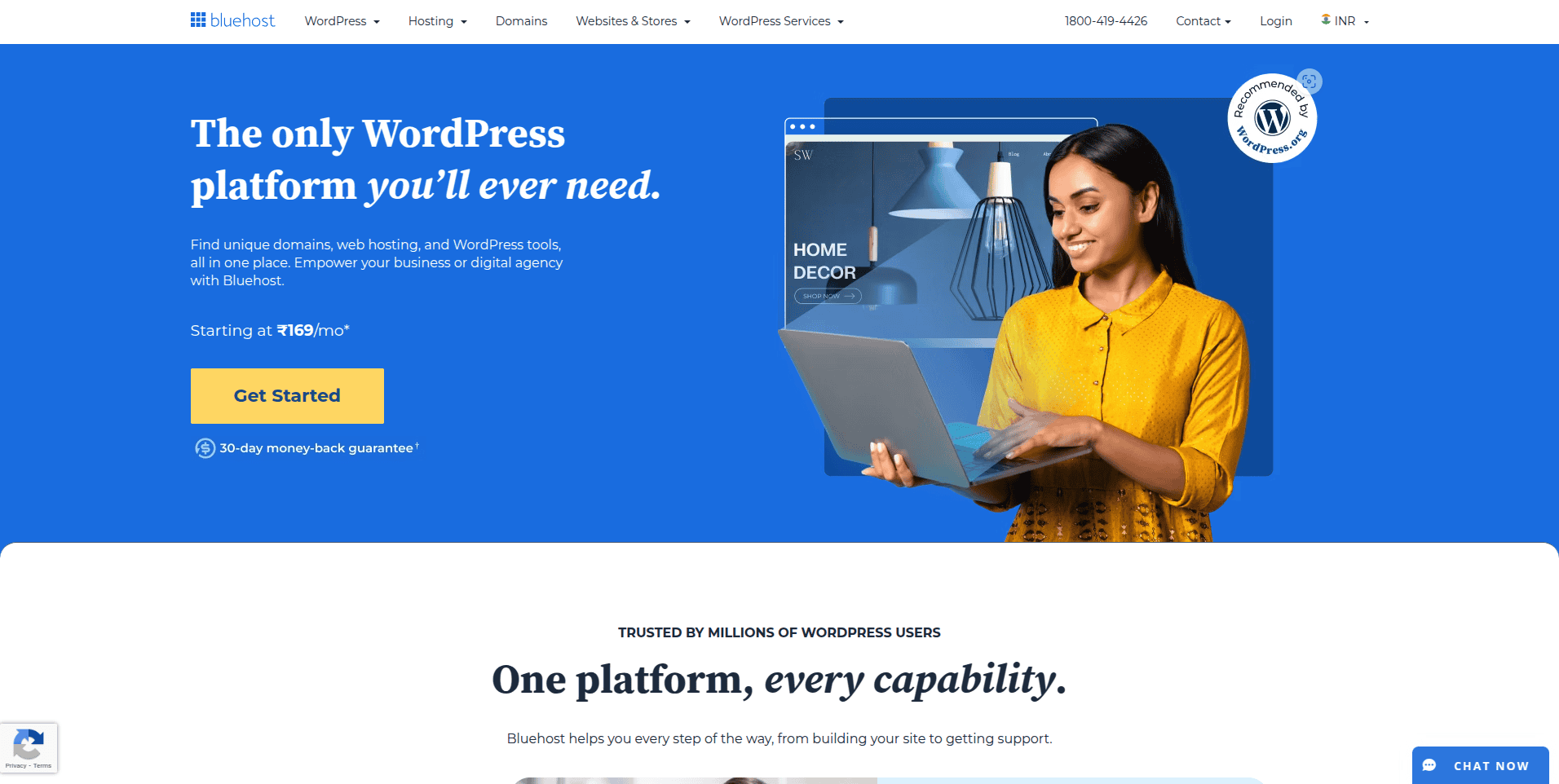Bluehost web hosting platform dashboard