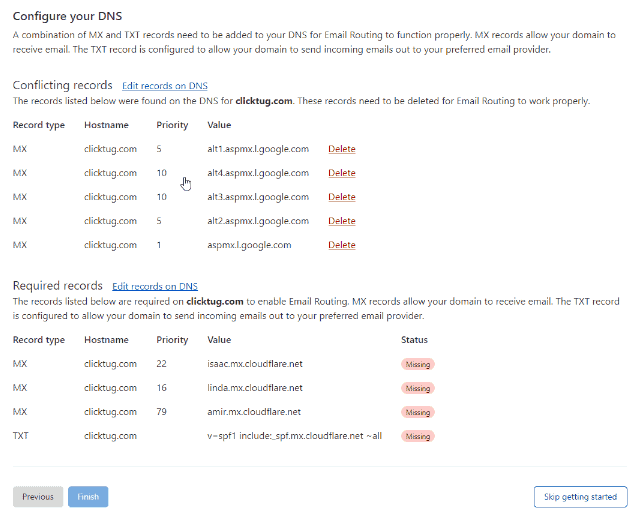 CloudFlare Email MX Records