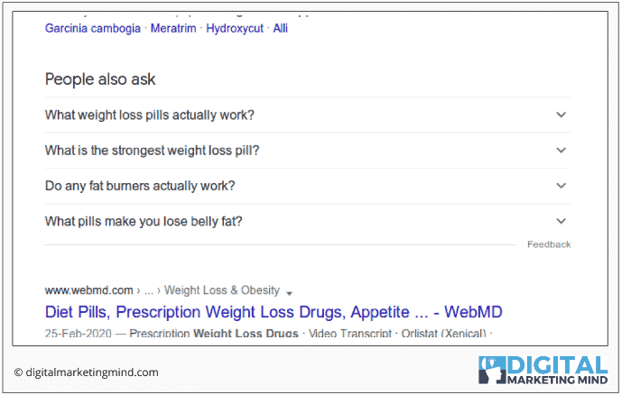 People Also Ask section in Google SERP pages