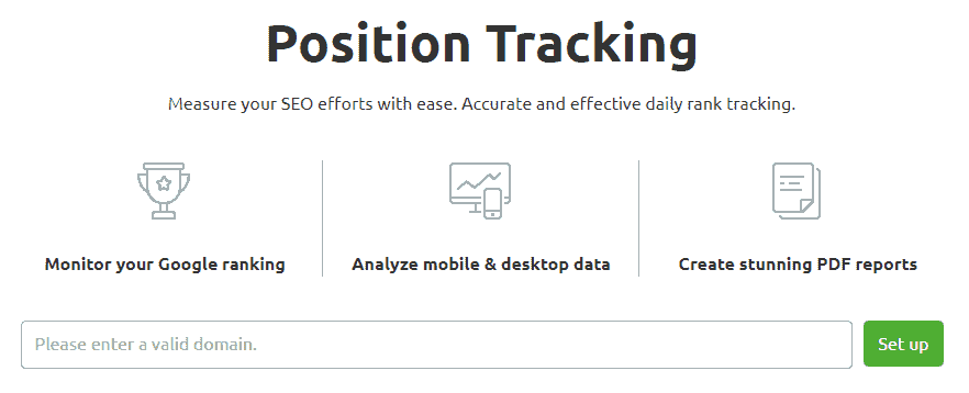 Position tracking setup for SERP ranking monitoring
