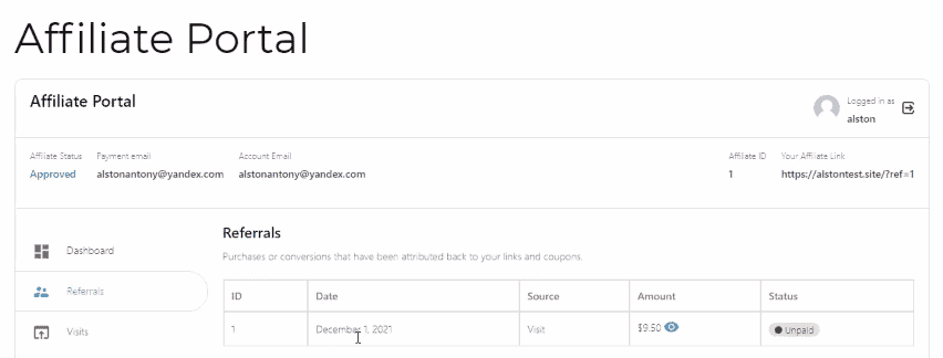 How tracked sales will show to Affiliate