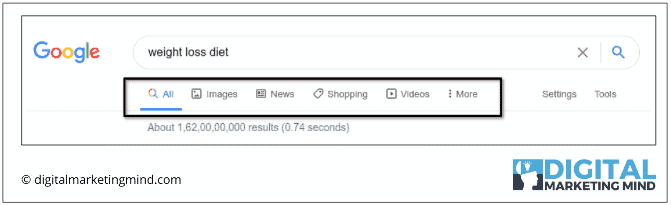 Different types of search features available in Google search engine